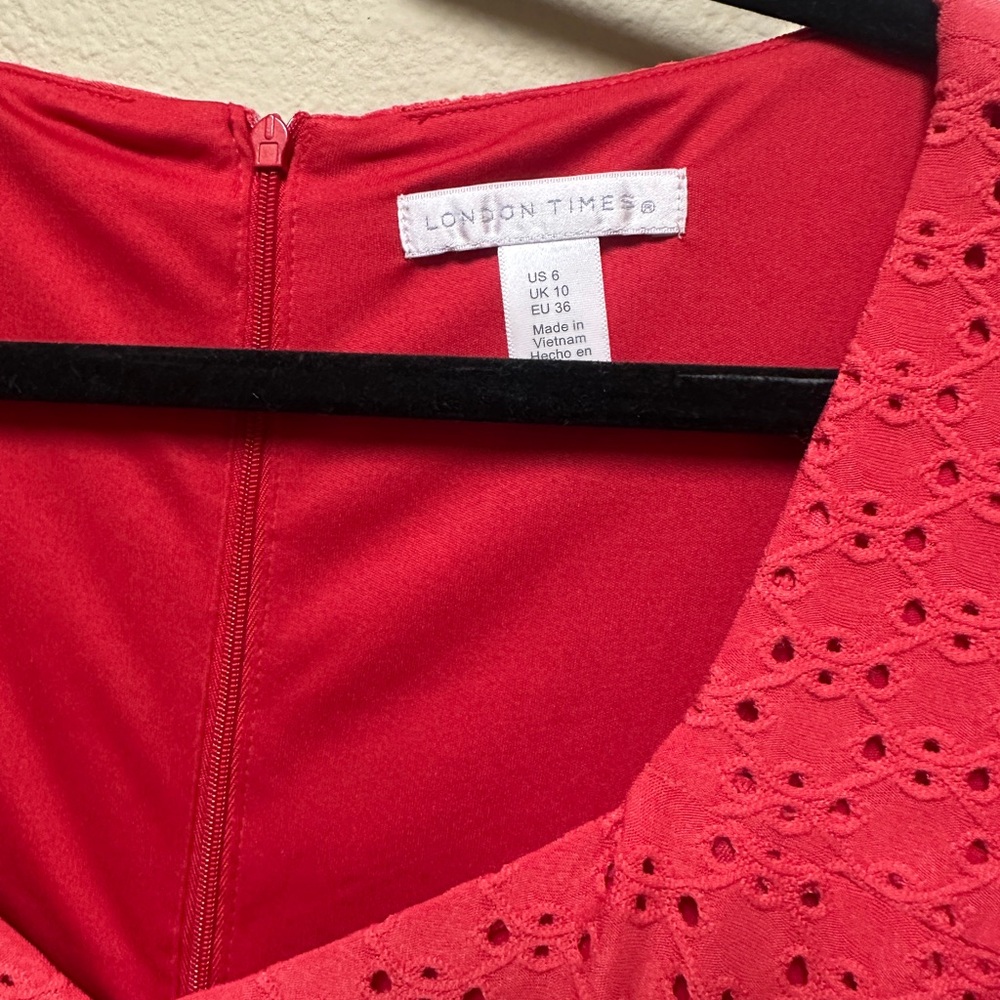 London Times Vibrant Red Eyelet Dress